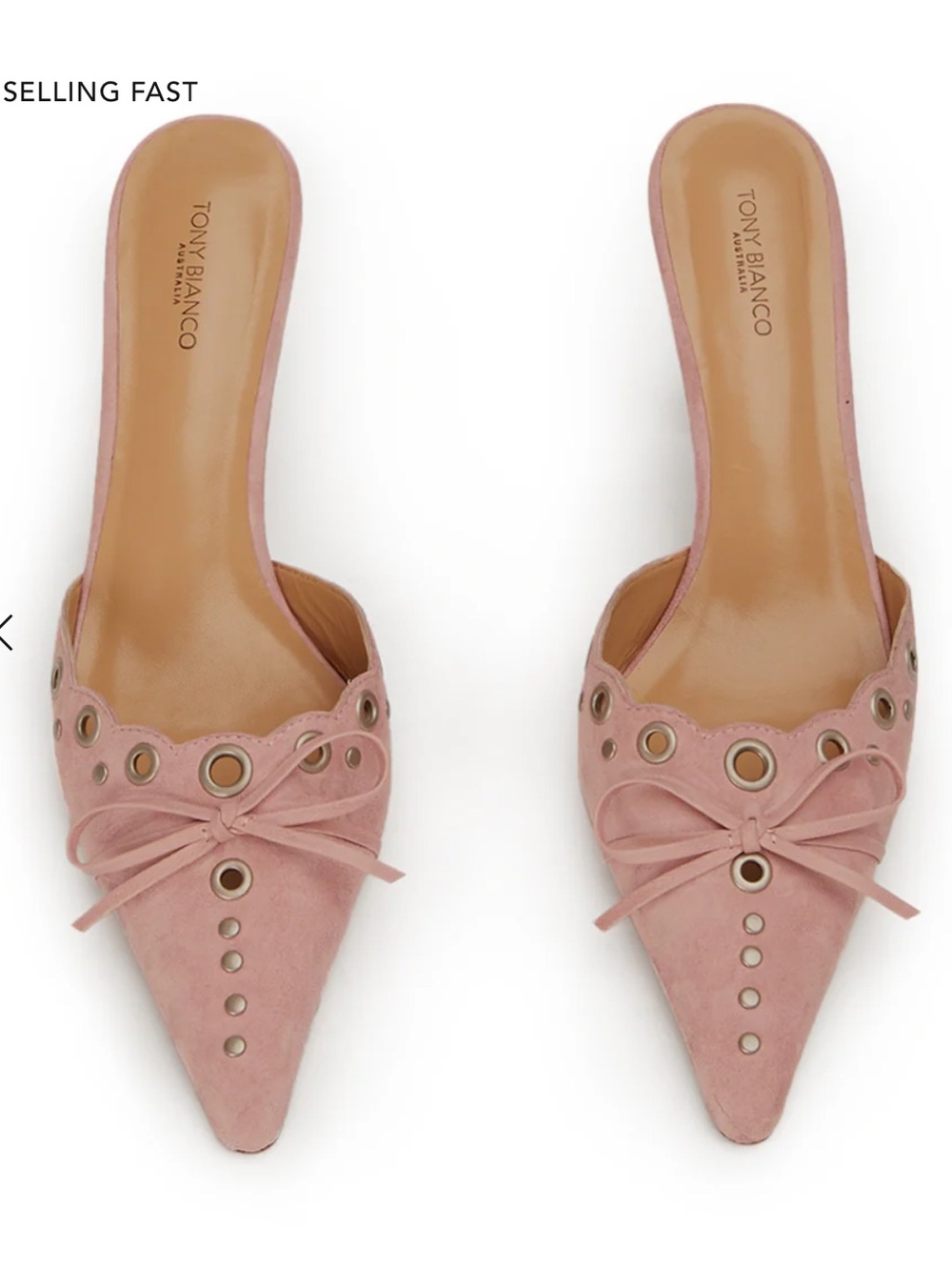 Tony Bianco Pink Suede Pointed Mule with Grommet Detail